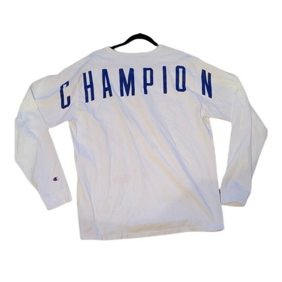 Vintage Champion Blue Bar Crew Neck Long Sleeve Spell-out - Picture 1 of 3